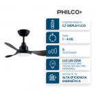 Ventilador De Techo Philco 36´´ 3 Aspas Negro Con Luz
