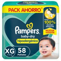 Pañales Pampers BabyDry XG 58 unidades
