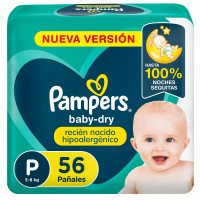 Pañales Pampers BabyDry P 56 unidades