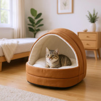 Cama Tipo Iglú Proline Para Mascotas Marrón Pequeño de Felpa 