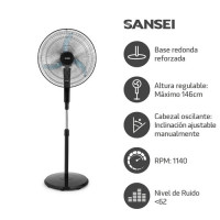 Ventilador De Pie Sansei 18´´ 3 Aspas Gris Oscuro Vpn18645n