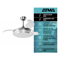 Ventilador De Techo 42 Atma Aspas Retráctiles Aluminio 1.06 M 60 Plateado Plateado Plástico 3