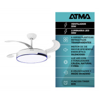 Ventilador De Techo Atma 42 4 Aspas Retráctiles Blanco 1.06 M 50 Plastico