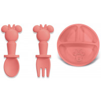 Set De 3 Piezas De Silicona Minnie Disney Baby Plato + Cuchara + Tenedor