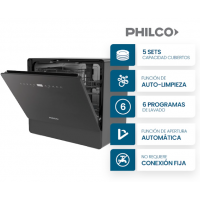Lavavajillas Sobre Mesada Philco Set de 5 Cubiertos Negro