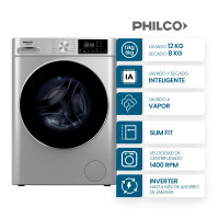 Lavasecarropas Philco Carga Frontal 12/8 Kg Silver Grey Inox