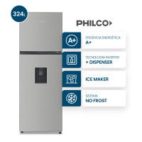 Heladera Philco Top Mount con dispenser No Frost Inverter  324L Inox - PHNT324XDI