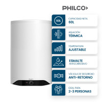 Termotanque Eléctrico Philco 60Lts Conexión De Agua Inferior Blanco