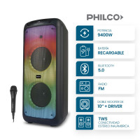 Parlante Portátil  9400W doble Woofer 10 + Driver  Philco