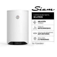 Termotanque Eléctrico Siam 60Lts Conexión De Agua Inferior Blanco