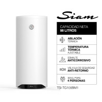Termotanque Eléctrico Siam 98Lts Conexión De Agua Inferior Blanco