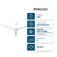 Ventilador de Techo Philco 56 Pulgadas Blanco 5 Velocidades 85W